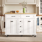 Carrello cucina con piano pieghevole, 5 cassetti e ruote