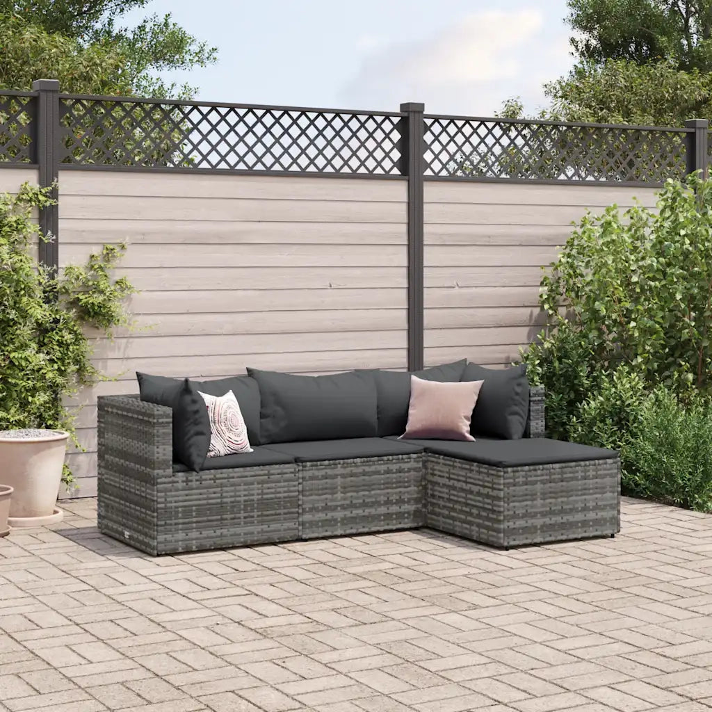 Set Divani da Giardino 4 pz | Set Salotto da Giardino con Cuscini in Polyrattan Grigio