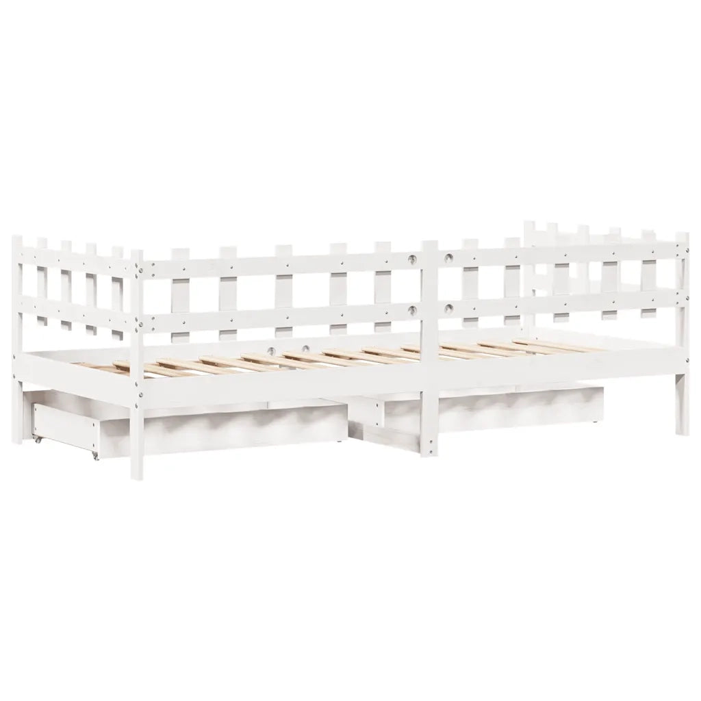 Dormeuse con Cassetti Bianco 90x190 cm Legno Massello di Pino 3302137