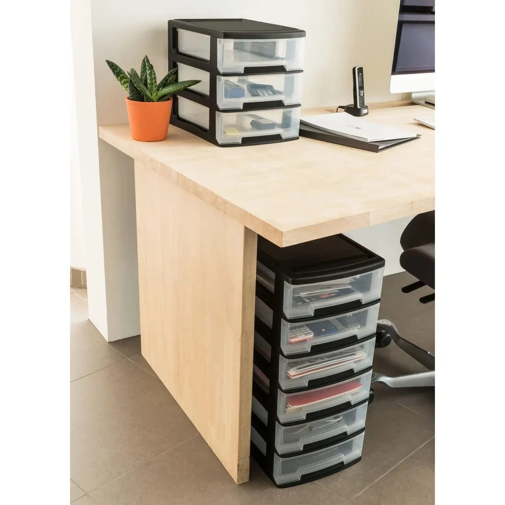 Curver Cassettiera Scrivania a Cubo Babel A4 3x5L Nera e Trasparente 443814