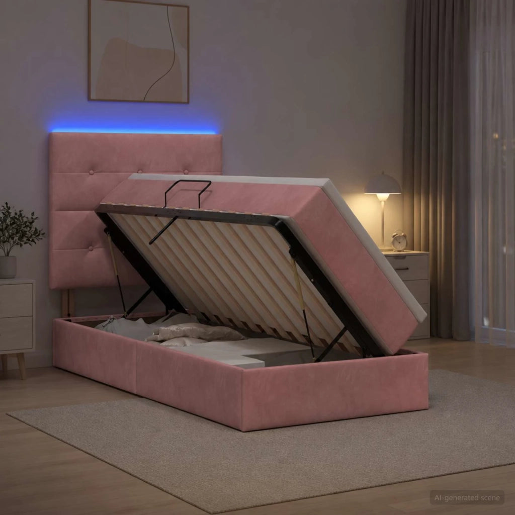 Letto con contenitore LED e materasso Rosa 100 x 200 cm Velluto 3460115
