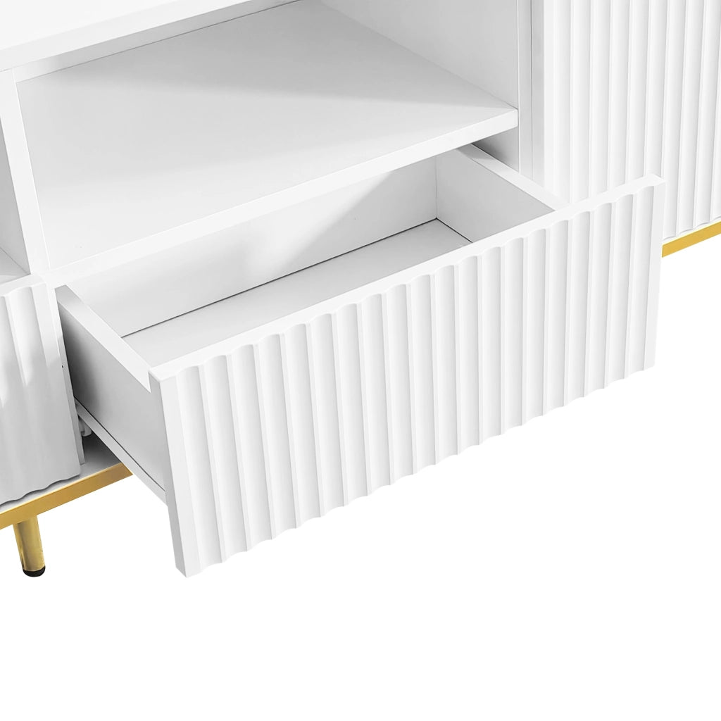 Mobile TV con 2 Cassetti e 2 Vani; Dettagli Dorati; Stile Moderno; Soggiorno; 165??36??55 cm; in Pannello Truciolare; Bianco