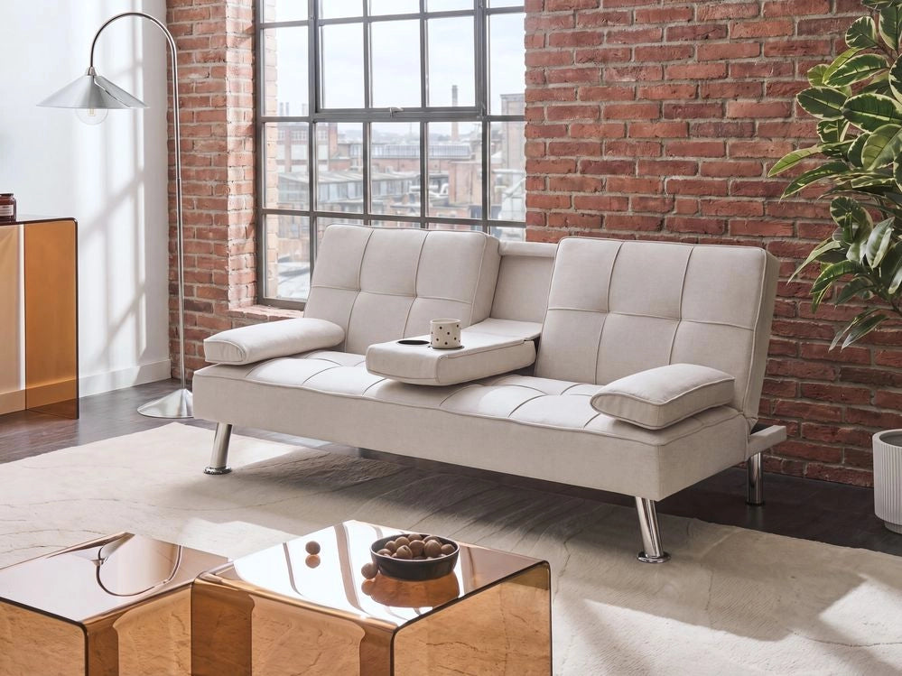 Divano letto a 3 posti moderno in tessuto di colore beige salotto elegante stile moderno