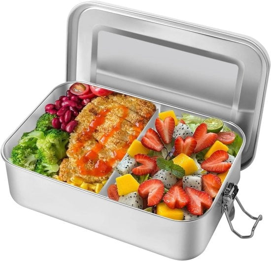 Brodo in acciaio inossidabile 1400 ml - contenitore per pranzo con separazione e gomma d'assorbimento - contenitore per pranzo a due cassetti