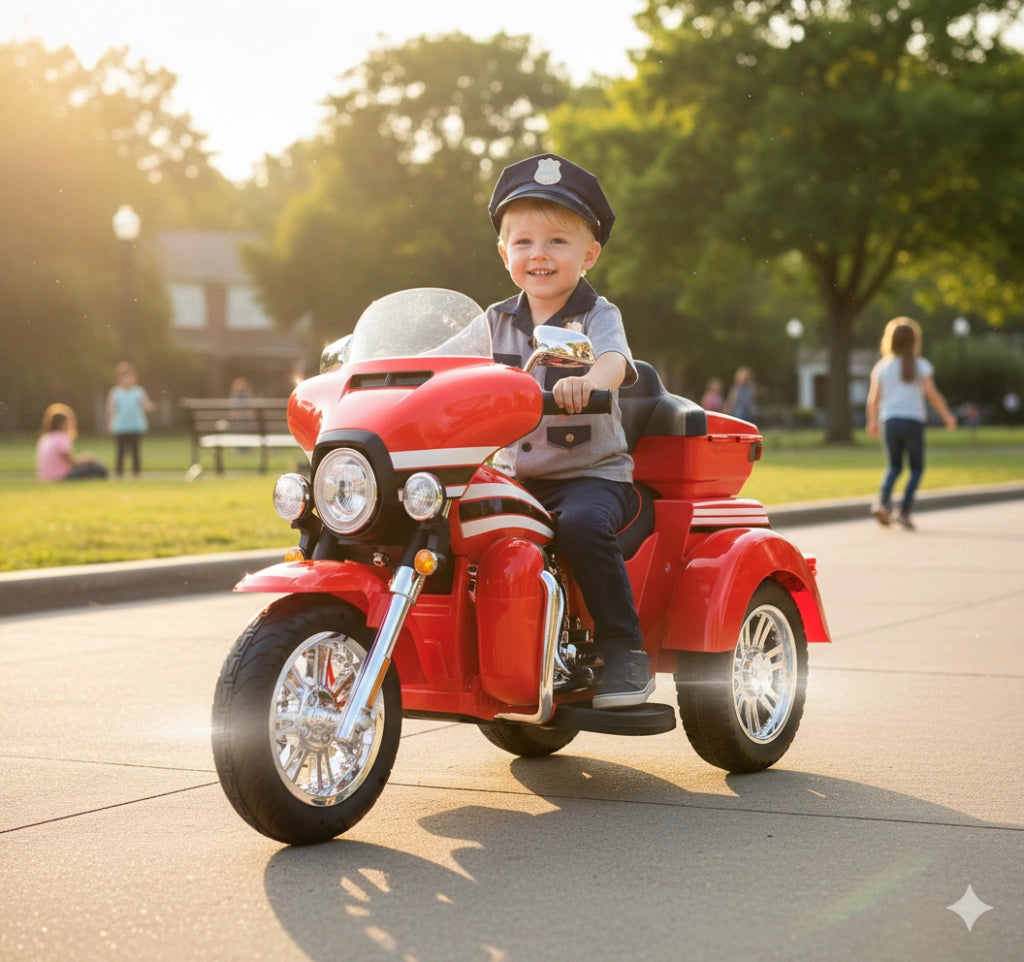Moto Elettrica Polizia Americana 3 Ruote per Bambini 12V Kidfun Police Washington Rossa
