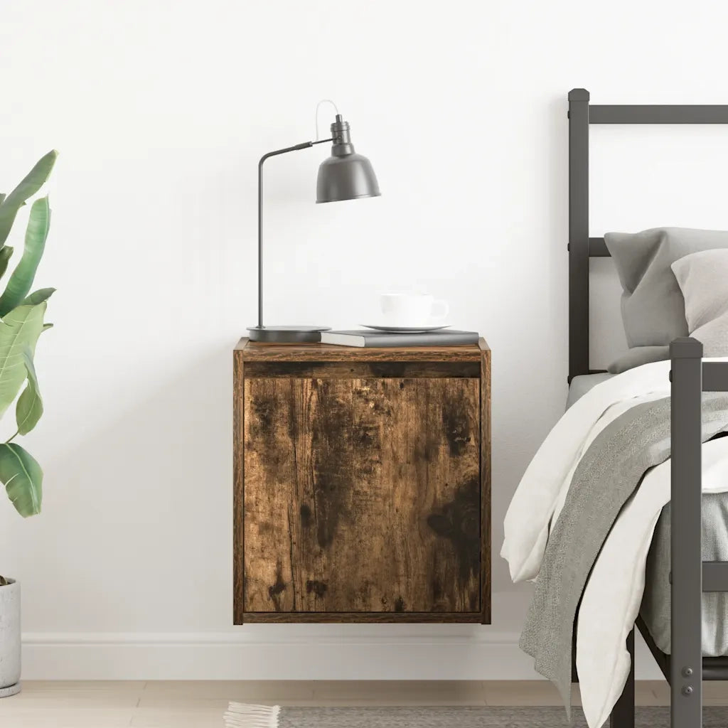Comodino a Muro-Tavolino da notte sospeso Rovere Fumo 38x34x40 cm 837525