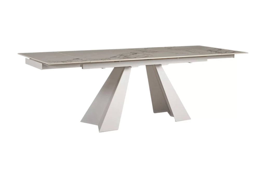 Tavolo moderno allungabile piano effetto marmo gold gambe bianche 160x90x78 - Mobili 2G