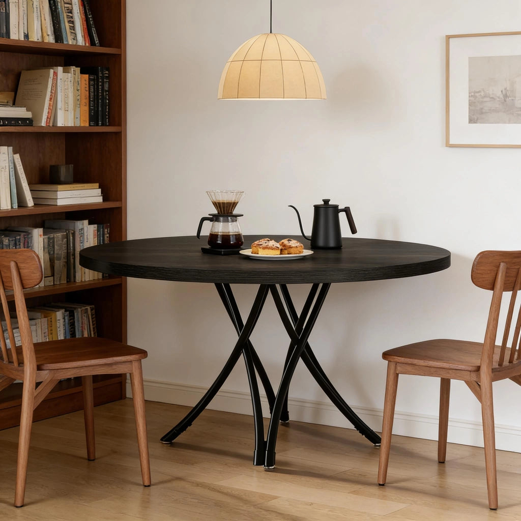 Tavolo da pranzo 4-6 posti con piano rotondo - per cucina - in legno - Ø120 cm - nero