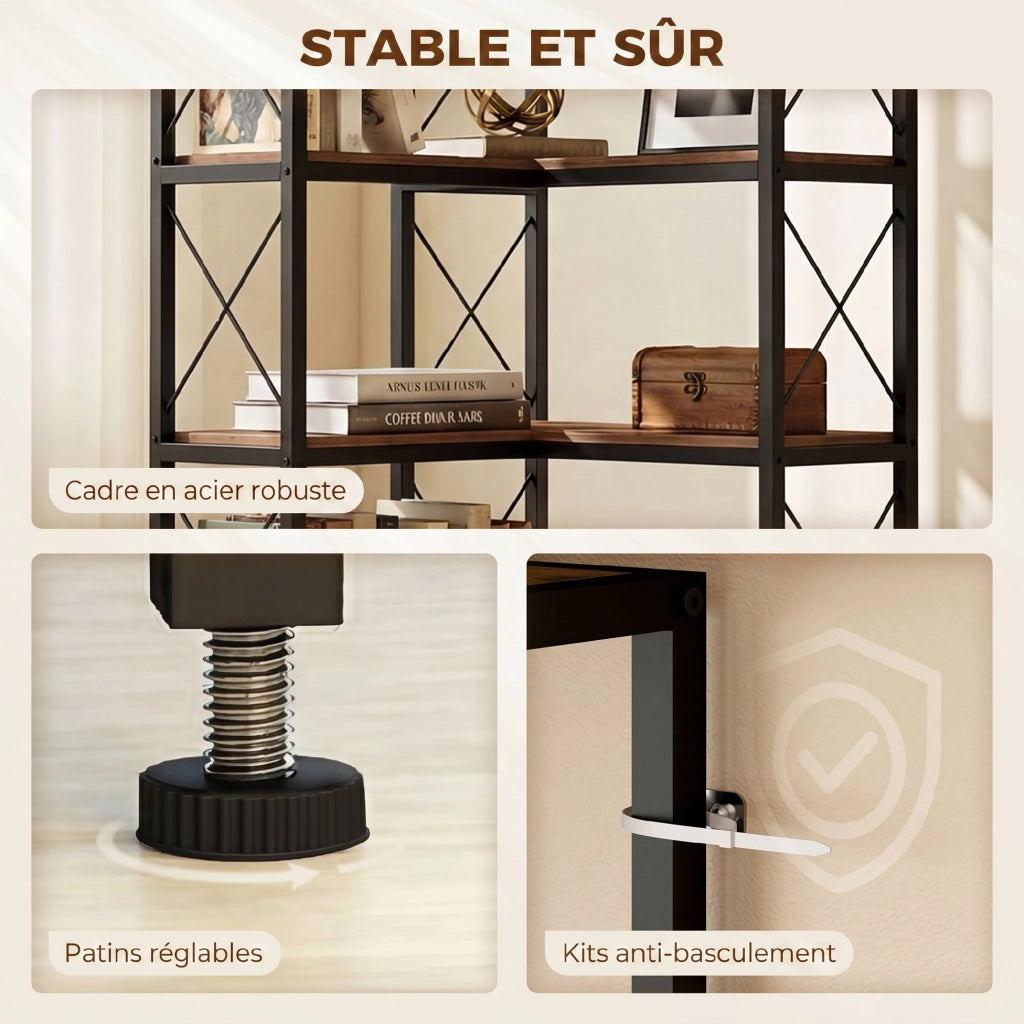 Libreria Angolare 6 Livelli ¨C zephmum ¨C Metallo Marrone Rustico 60x60x200