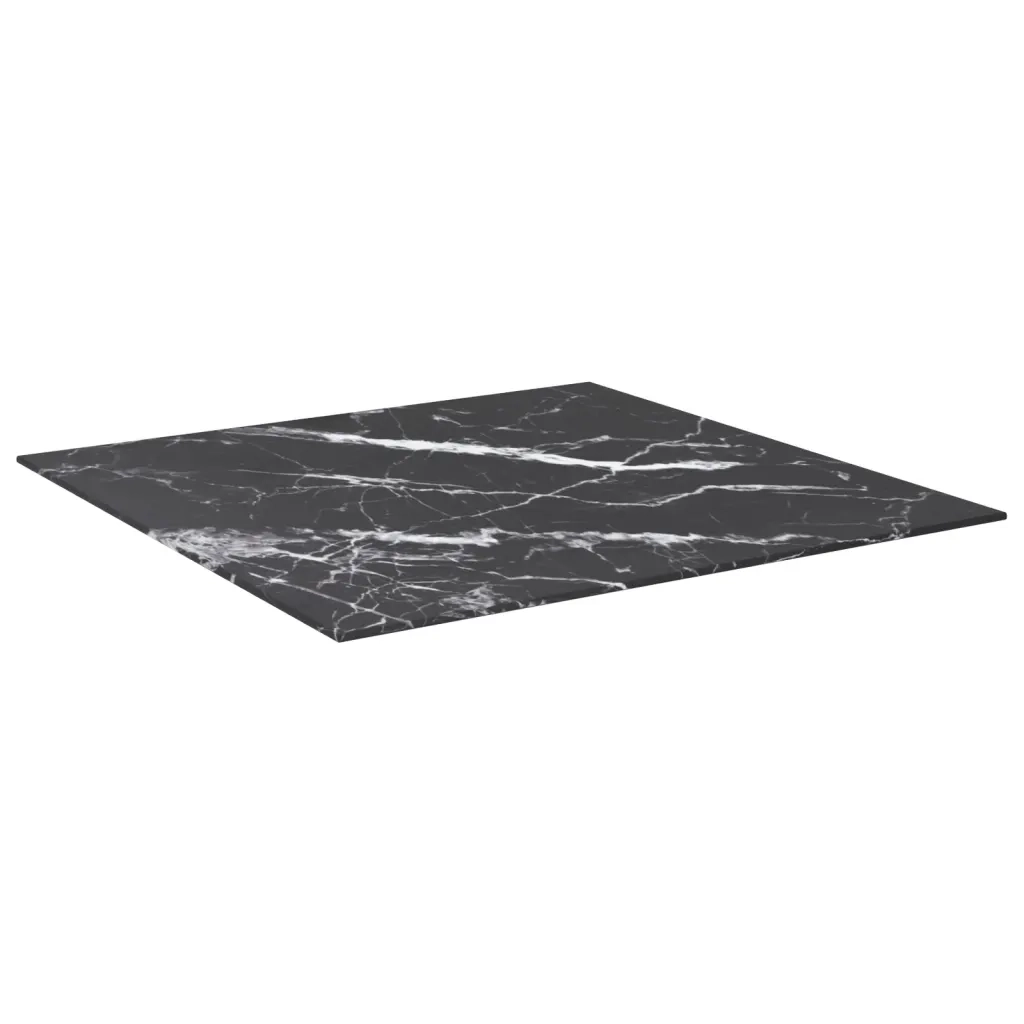 Piano Tavolo | Superficie Tavolo | Piano Scrivania Nero 70x70 cm 6 mm Vetro Temperato Design Marmo
