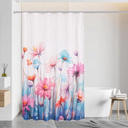 Douchegordijn Acqua-Resistente con Disegno di Fiori e Zooming Rafforzato - Antimuffa - Polyester - Lavabile - Per Bagno - Con Anelli - 180 cm