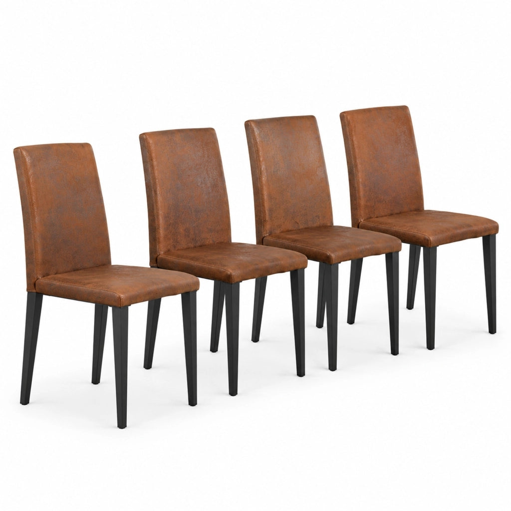 Set di 4 sedie da pranzo in tessuto marrone e metallo nero