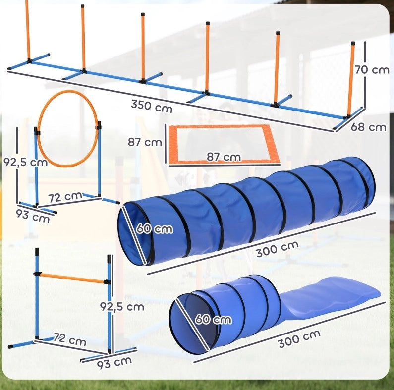 Set agility per cani ULEVR con tunnel, ostacoli, cerchio e slalom, altezza regolabile, arancione
