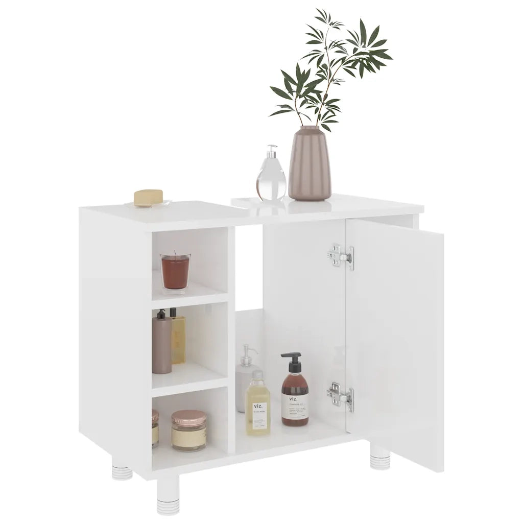 Armadio da Bagno Bianco Lucido 60x32x53,5 cm in Truciolato cod mxl 15442