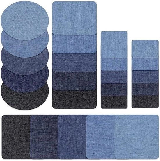 25 pezzi di adesivi per jeans autoadesivi - applicazioni di tessuto - applicazioni di stiratura per jeans in denim - patch ellittici, patch rettangolari - per la riparazione di gomiti, gambe e ginocchia