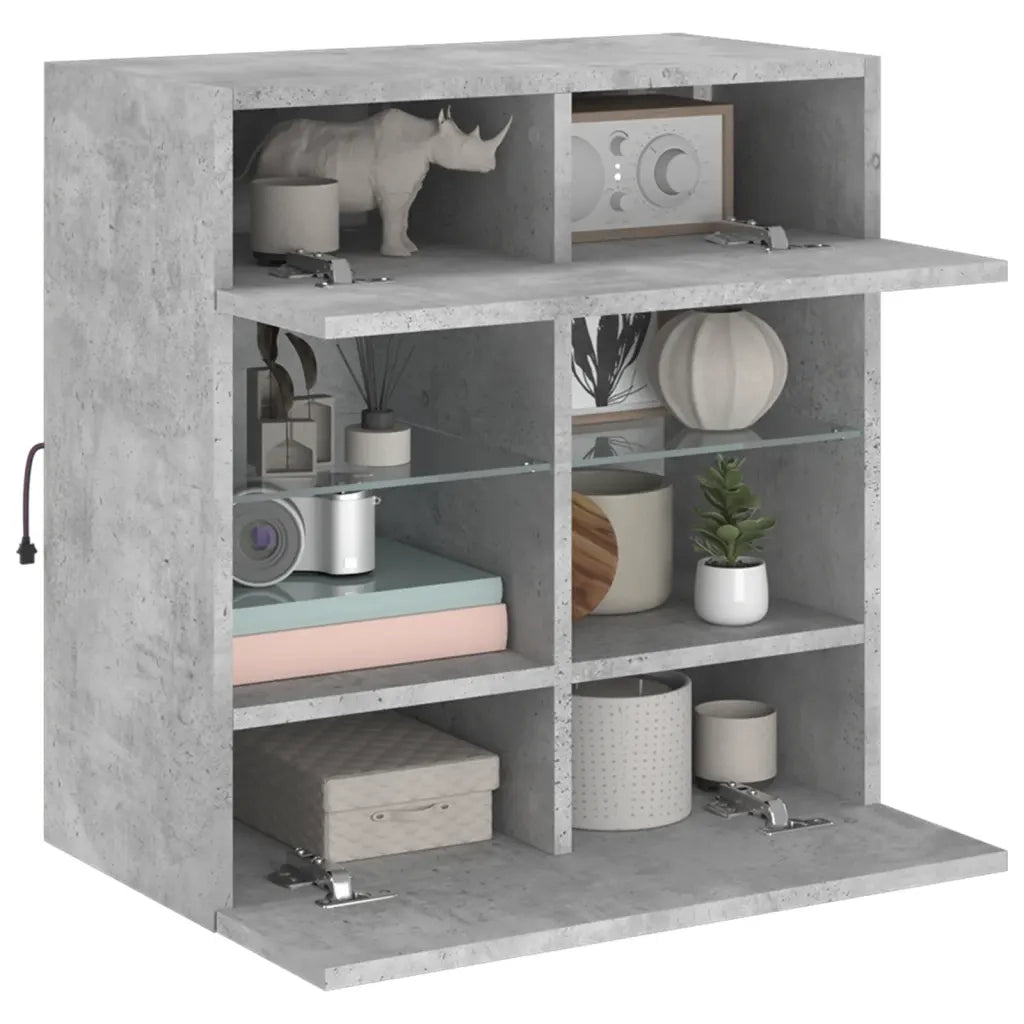 Mobile TV a Parete con Luci LED-Mobile TV a Muro Grigio Cemento 58,5x30x60,5 cm