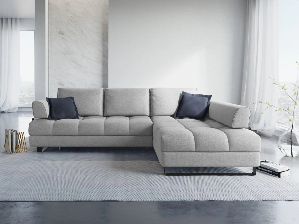 Cosmopolitan Design - Divano convertibile angolare destro con box "Clinton" 5 posti in tessuto strutturato grigio 