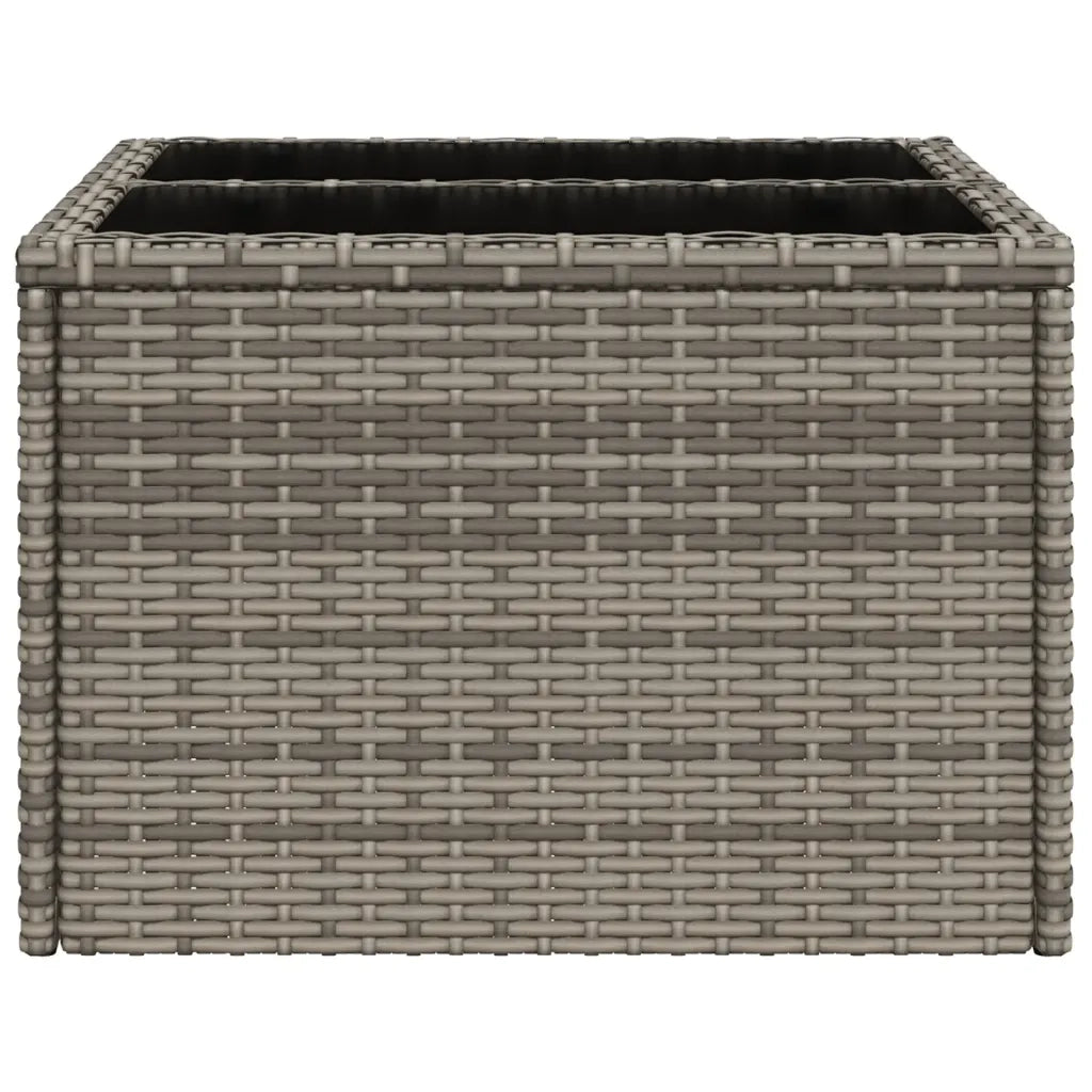 Tavolo da Giardino | Tavolino da esterno Piano in Vetro Grigio 55x55x37 cm Polyrattan
