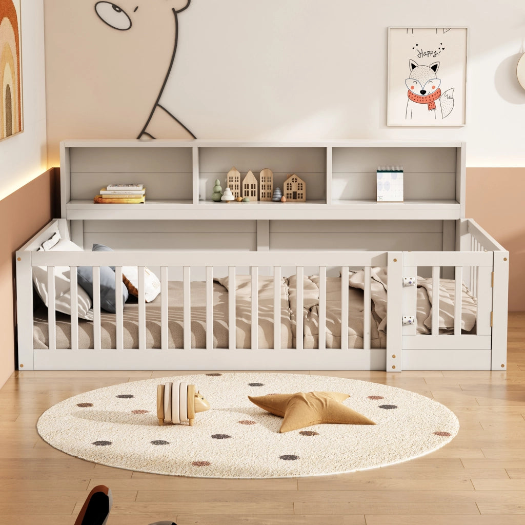 Letto daybed 90x200 cm con vani laterali e sponde di sicurezza in pino e MDF bianco