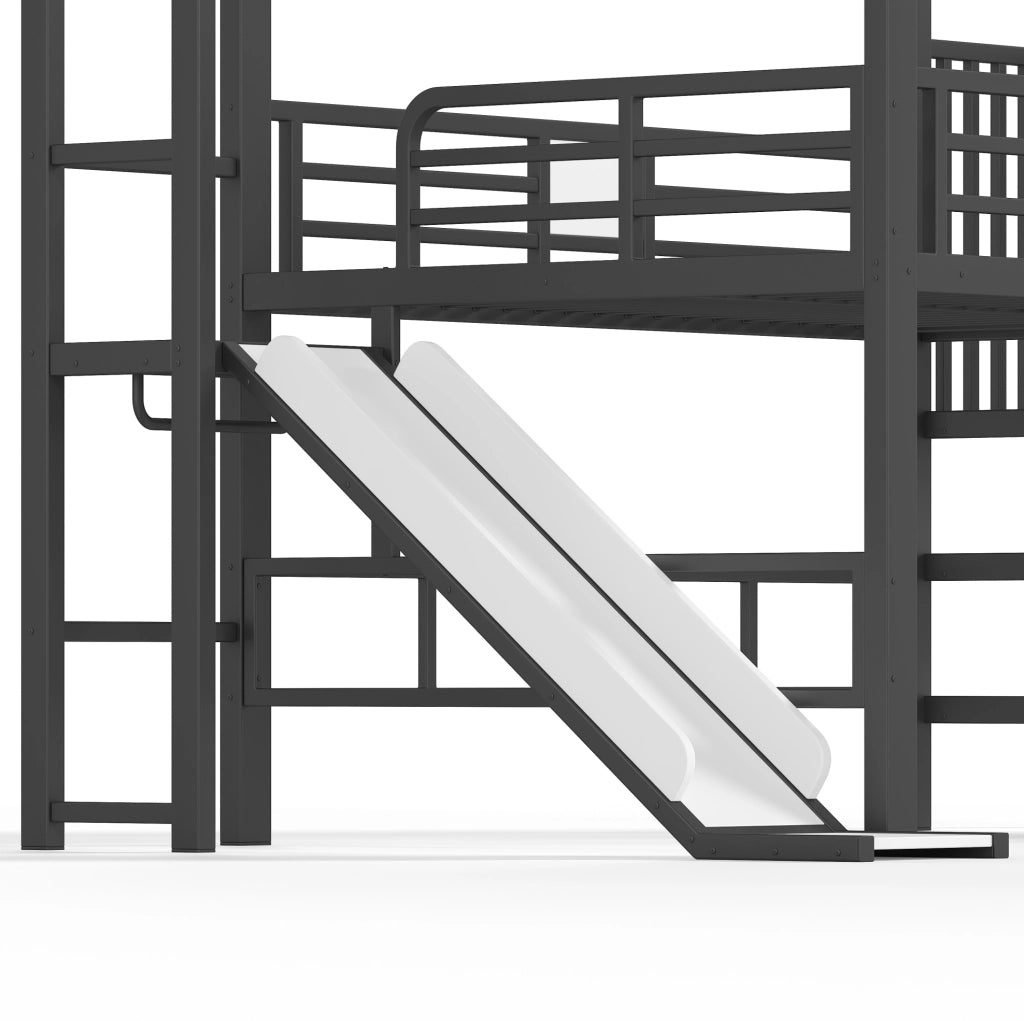 Letto a soppalco per bambini 140x200 cm con scivolo e LED Bluetooth in metallo nero