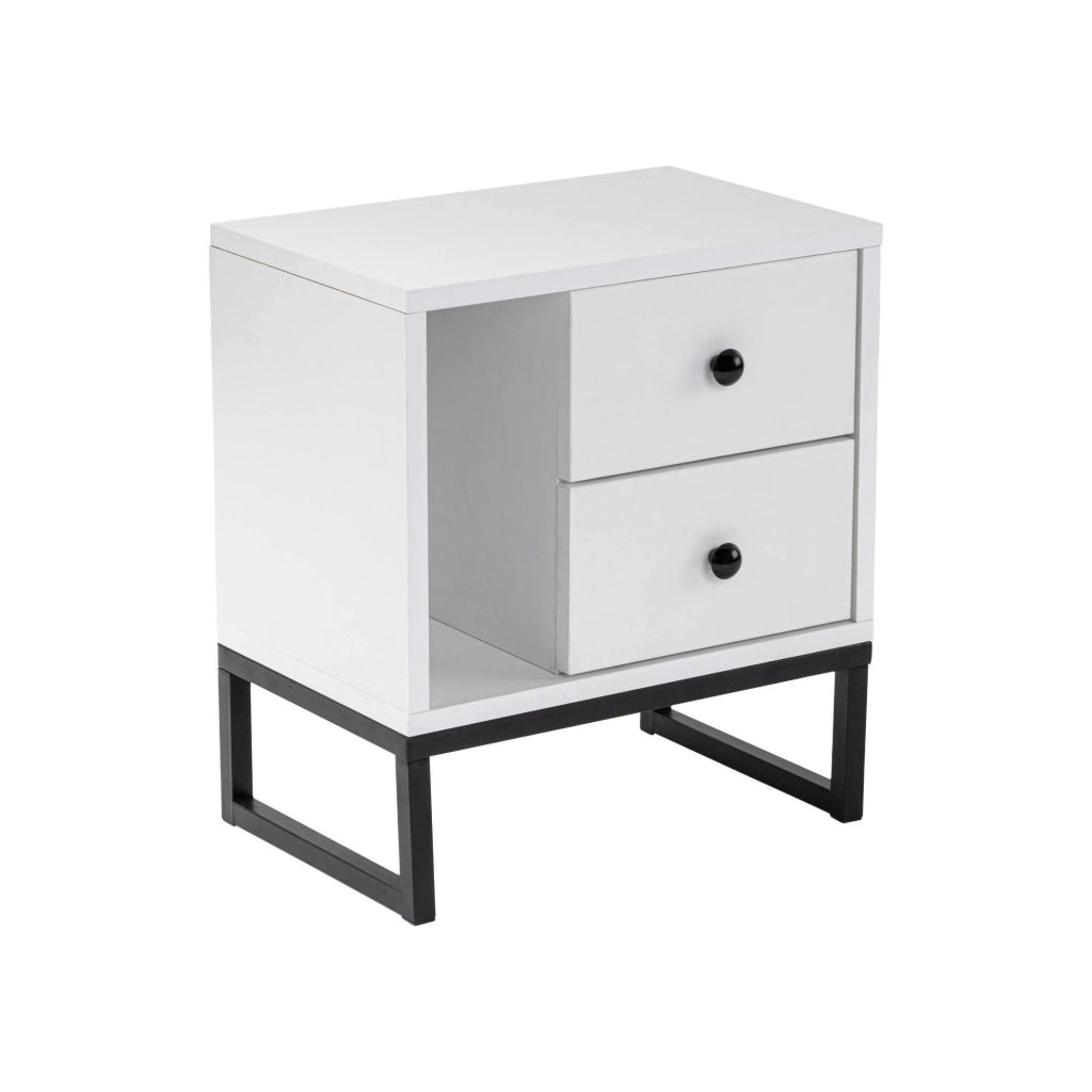 Comodino Rhiannon, Comò basso, Tavolino da notte, Mensola da letto, 45x30 h50 cm, Bianco e Nero