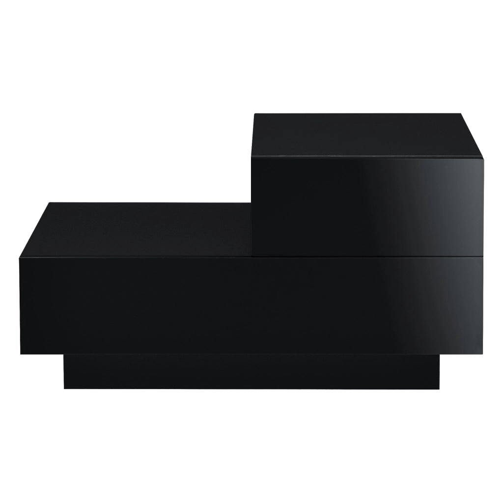 Comodino da Notte a 2 Cassetti 38 x 70 x 35 cm Cassettiera e Portaoggetti Mobile da Divano/Letto Posizione a Destra - Nero, Frontale Lucido