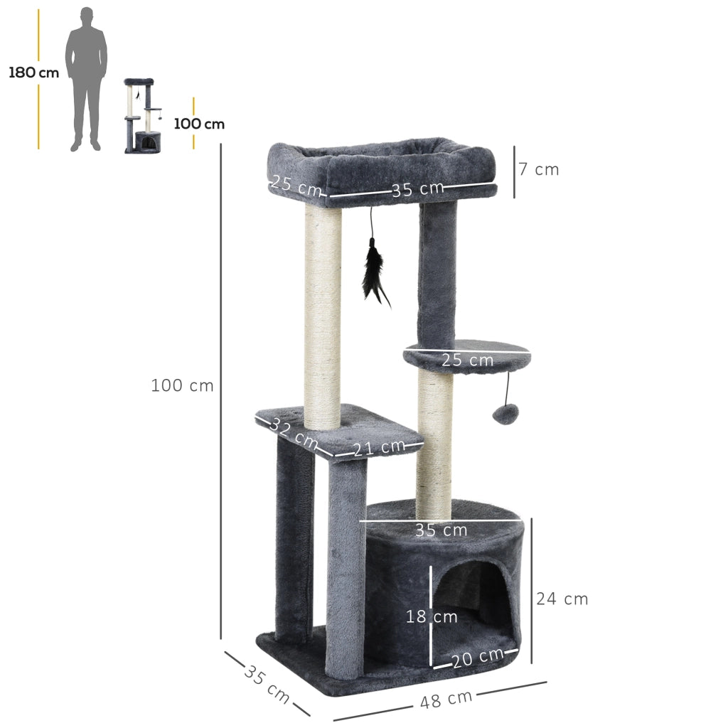 Castello per Gatti con Ripiani e Cuccia ¨C Zephmum ¨C Bianco e Grigio 48x35x100cm