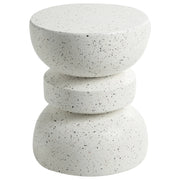 Tavolino in fibra di vetro MgO con piano rotondo a forma di clessidra con effetto terrazzo bianco resistente ai raggi UV, alla ruggine e all'acqua e al vento
