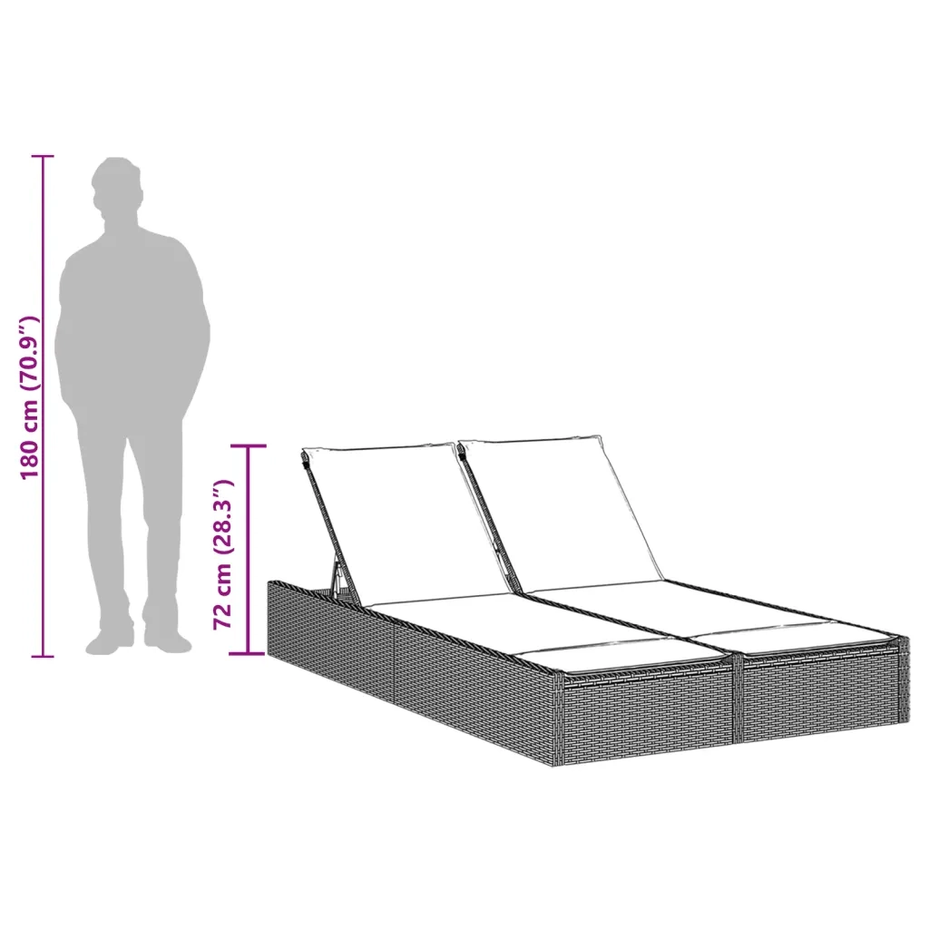 Lettino Prendisole Doppio con Cuscini Grigio in Polyrattan 368630