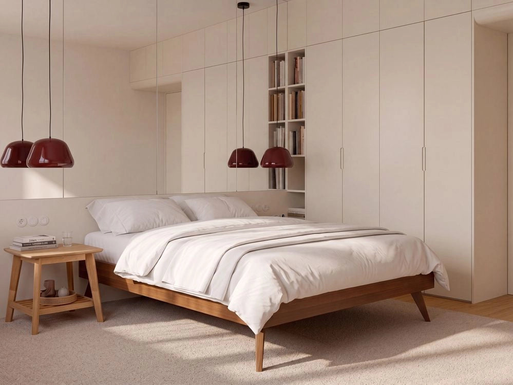 Letto matrimoniale in frassino scuro e MDF 120 x 200 cm Rete a doghe Stile minimalista scandinavo
