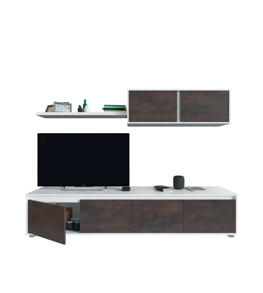 Mobile Soggiorno Amir, Parete Attrezzata Modulabile, 200x41x43h cm Bianco
