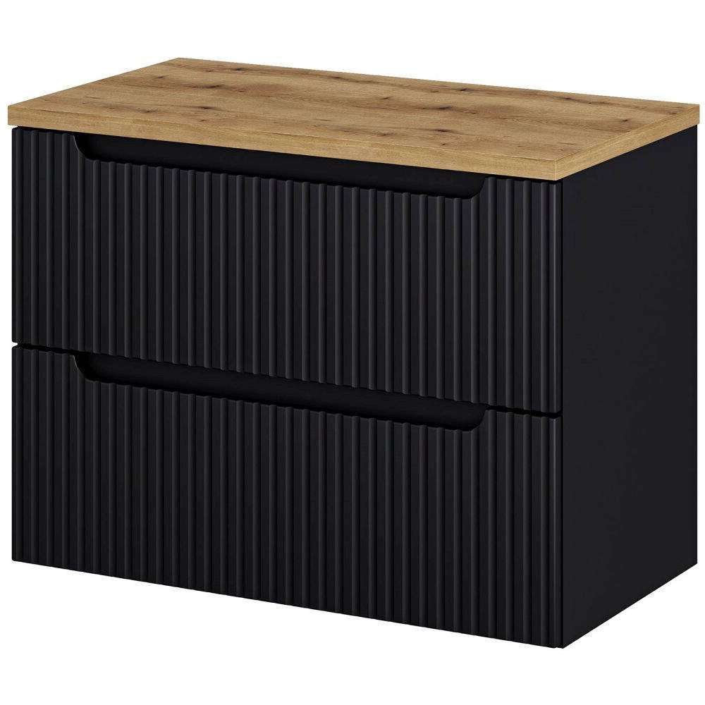 Mobile Sottolavabo da Parete NEWPORT con 2 Cassetti 80 x 60 x 40 cm - Nero / Effetto Rovere [en.casa]