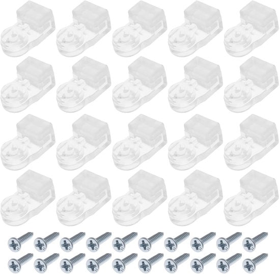 Clip di fissaggio per vetro da 3-4mm - 20 pezzi - Design trasparente in plastica/rubbero - Dimensioni: 21,5x12,5x10mm - Materiale resistente
