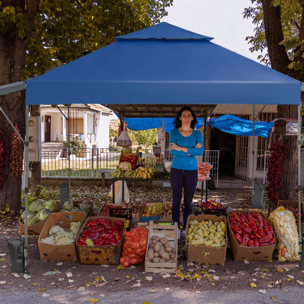 Tenda Pop-up istantanea all¡¯aperto con doppia mezza tenda, Tettoia regolabile in altezza 3x5,37m Blu-Gazebo