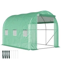 Serra a Tunnel da Giardino 6 m² 3 x 2 m con 1 Porta e 2 Pareti Laterali Zippate Arrotolabili, 6 Finestre, Verde
