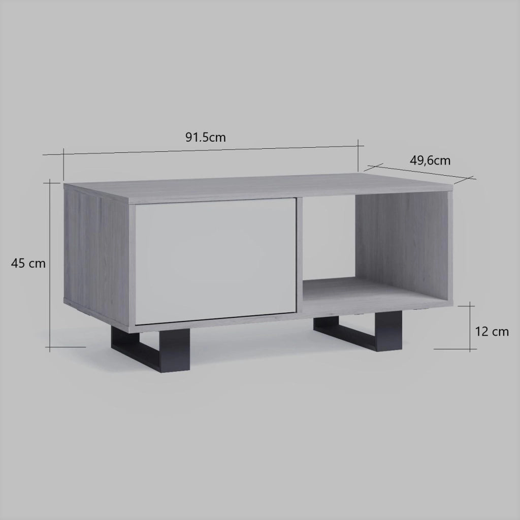 Tavolino con ante 92x50x45cm modello WIND, Bianco e colore Rovere RF1012