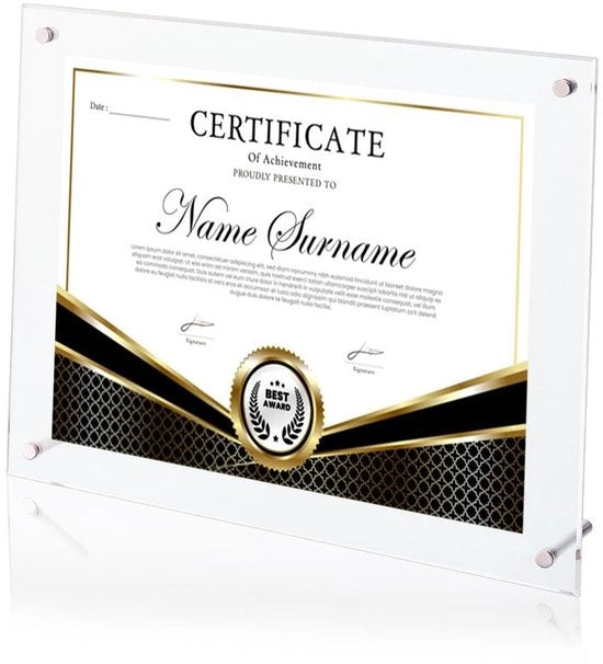 Certificato di Autenticità Transparante - Scatola Fotografica in Acrilico - Formato Rettangolare - 28 x 24,1 cm - Decorazione da Scrivania - Design senza Cornice