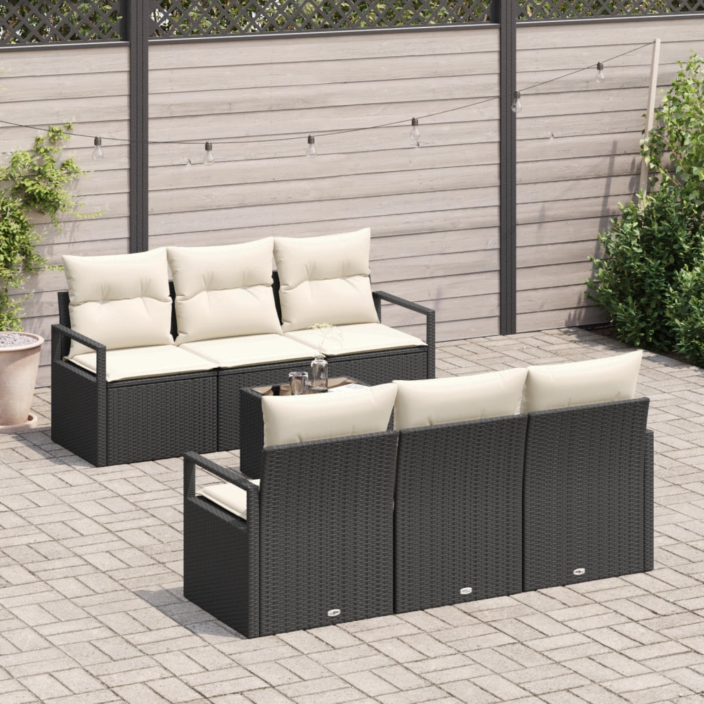 Set di Divano da Giardino  7 Pezzi con Cuscini Nero Polyrattan