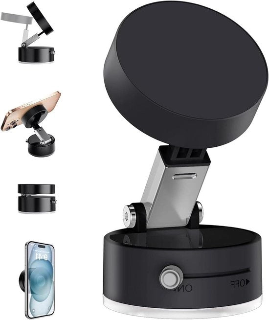 Oggetto di Adesione Magnetico per Telefono Auto con Coperchio di Suction Forte - Rotante e Pieghevole 360° - Compatibile con Tutti i Telefoni Cellulari per Auto Ginnasio Casa (Nero)