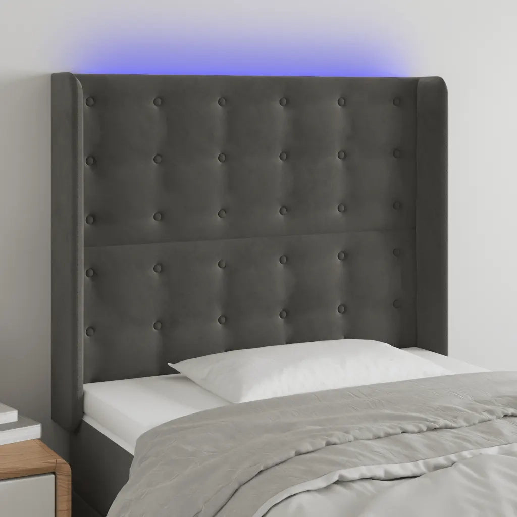 Testiera a LED-Testata con LED Grigio Scuro 83x16x118/128 cm in Velluto 602891