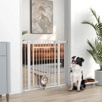 Barriera di sicurezza per cani con sistema di doppio bloccaggio, montaggio a pressione o a vite, larghezza 76-104 cm bianco