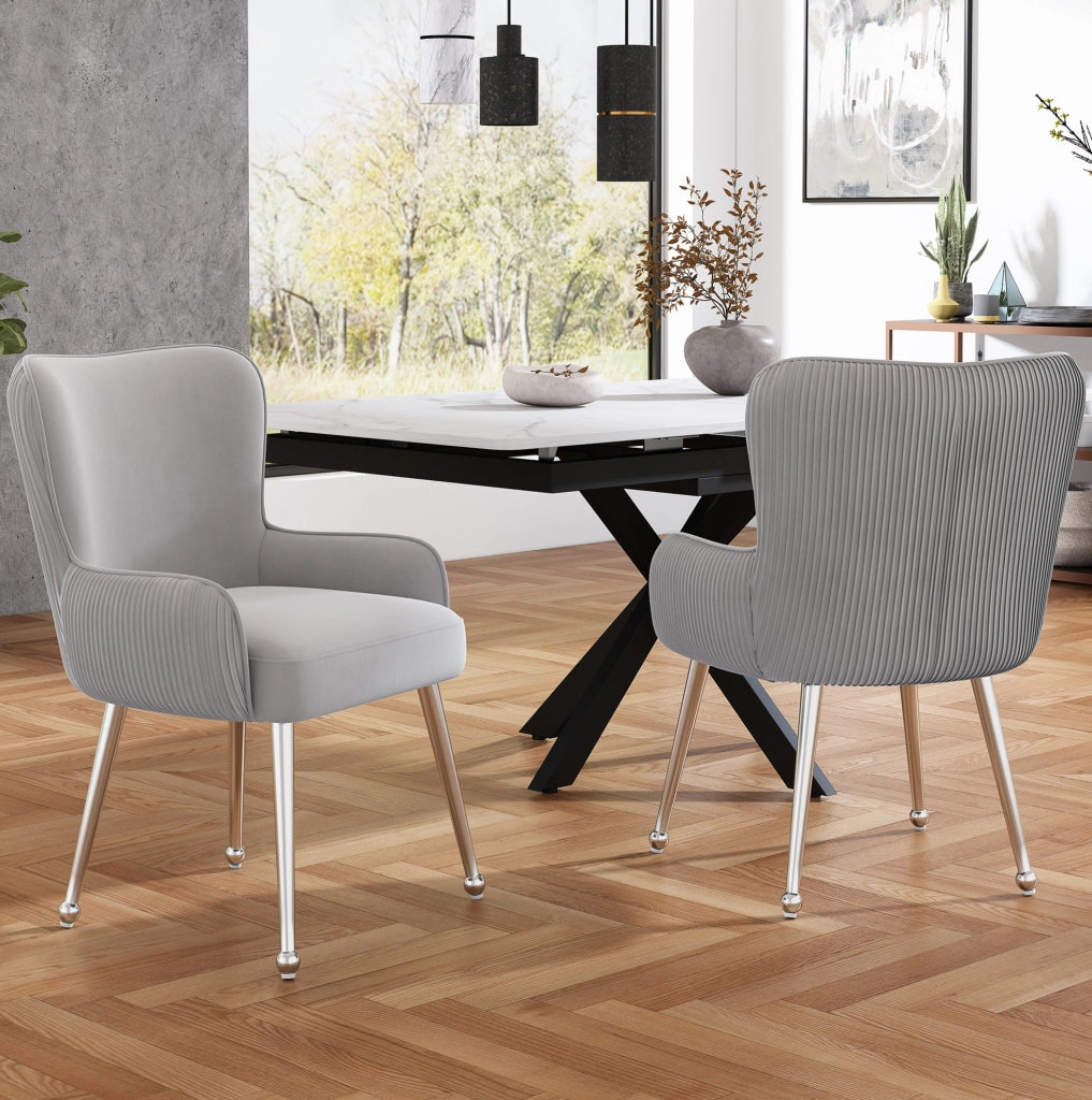 Set di 2 sedie da pranzo in velluto grigio con braccioli e gambe in metallo