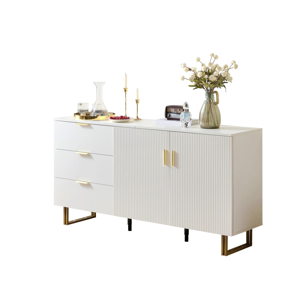 Sideboard con 2 ante e 3 cassetti 160x40x81;5 cm in MDF bianco