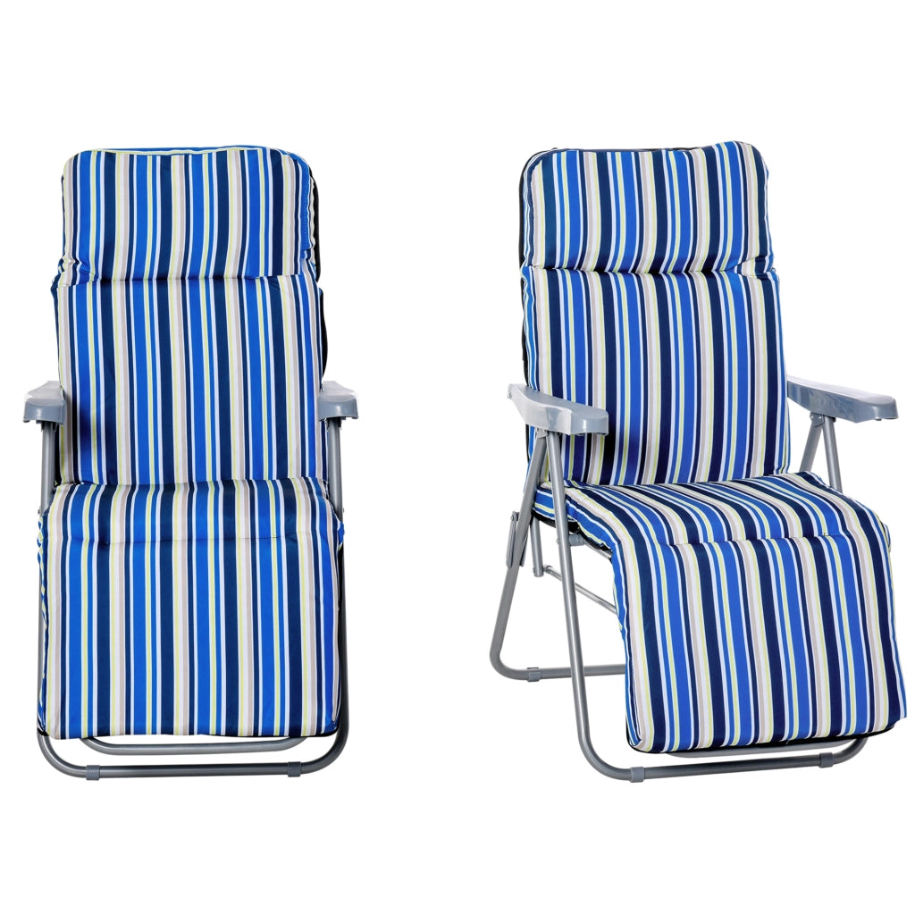 Set 2 Sdraio Pieghevoli con Schienale Regolabile a 5 Livelli, in Acciaio e Poliestere, 60x75x102 cm, Blu e Crema