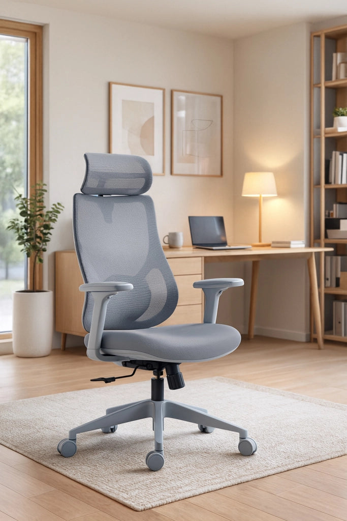 Sedia studio Hispanohogar altezza regolabile in tessuto gris