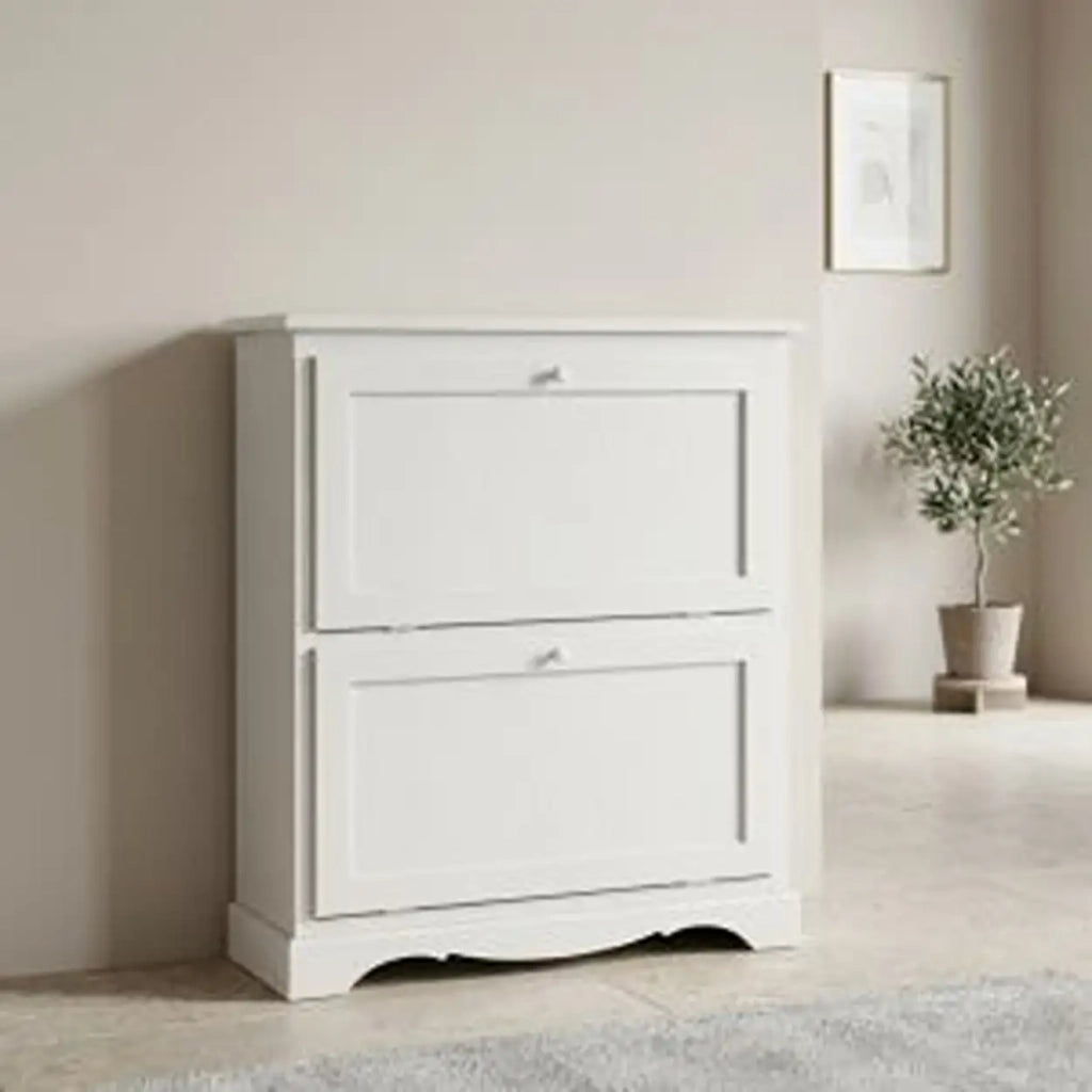 Scarpiera in legno Shabby chic bianca 2 ante