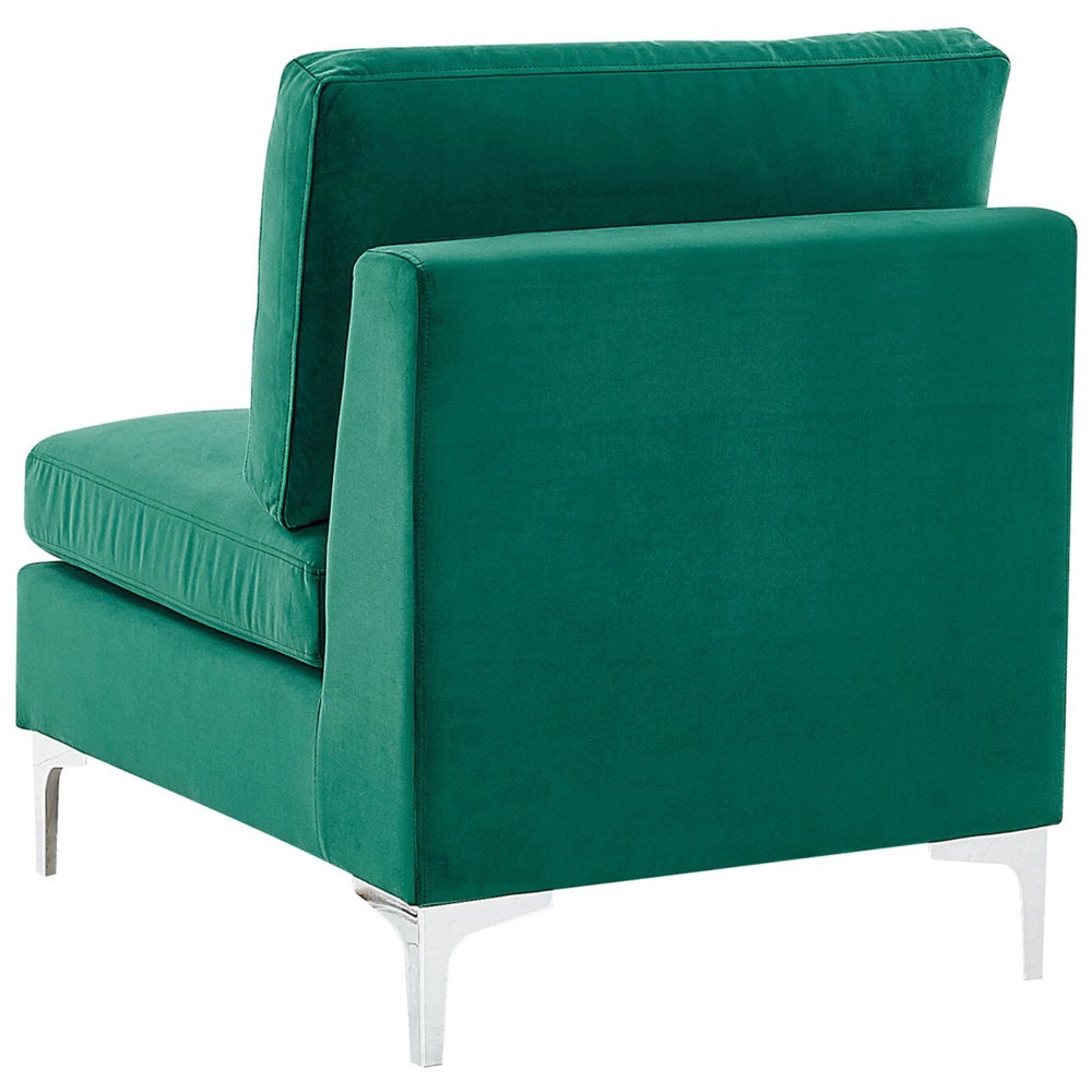Divano ad angolo componibile versione sinistra a 4 posti in velluto verde con gambe in metallo argentato a forma di L ottomana Stile glamour