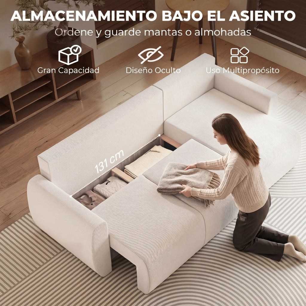 Divano letto angolare 3 posti in velluto ¨C zephmum ¨C crema