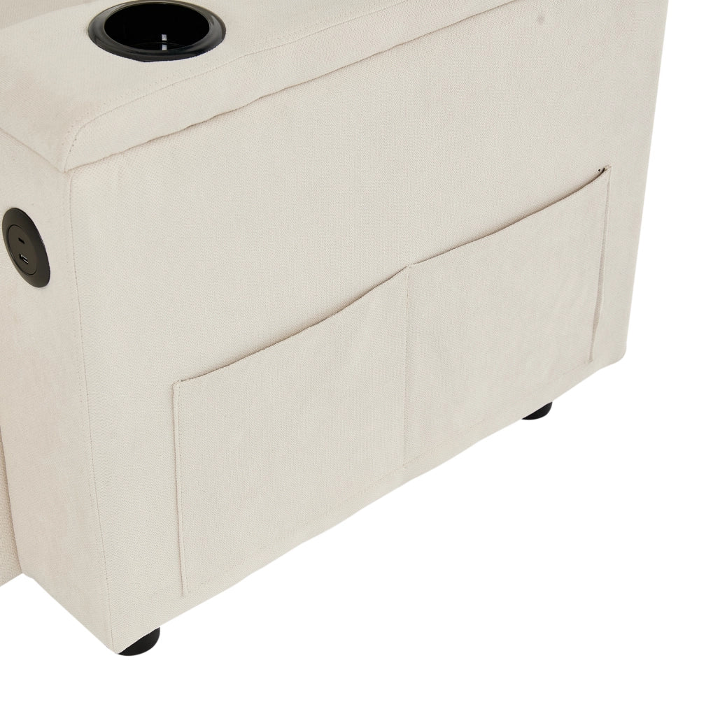 Divano letto pieghevole con contenitore; LED; USB e Type-C; tessuto beige