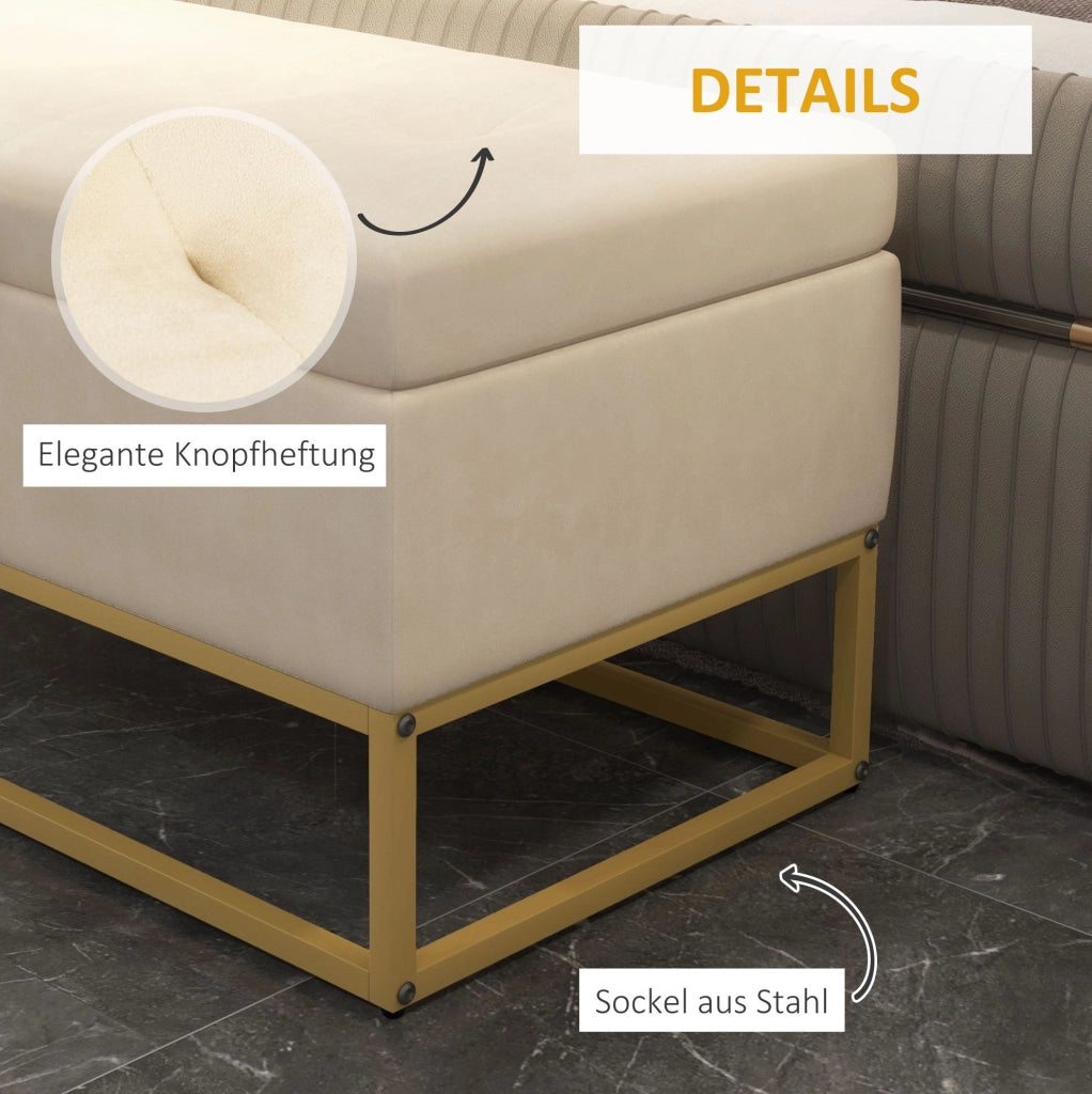 Panca contenitore imbottita beige 110 x 44 x 49 cm